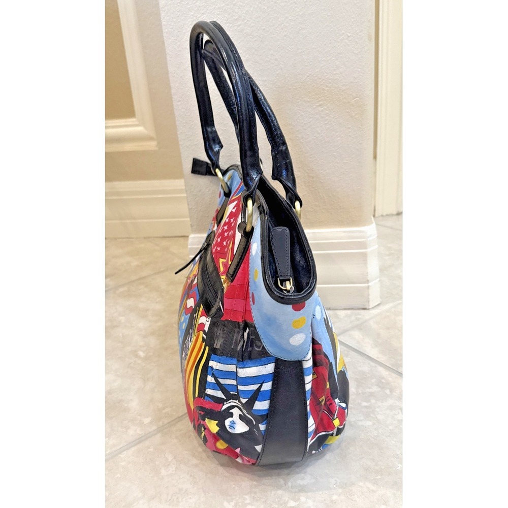 Sharif Artistic Expressions Hand Painted Genuine Leather Handbag Purse NYC Scape - Picture 5 of 12